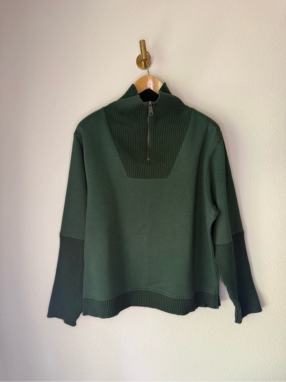Natural Reflections Women’s Green Rib Knit Quarter Zip Pullover Sweater XL